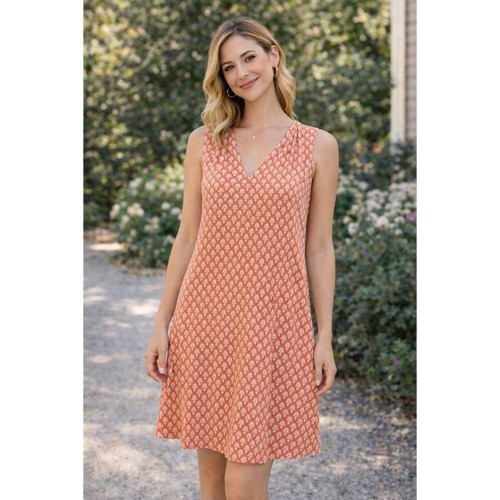 Boden Sleeveless Shift Dress Orange White‎ Floral Print Size US 16-18 (F718)